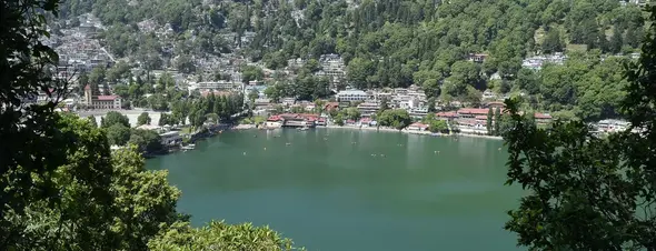 Original wide view of Naini Lake and Nainital town