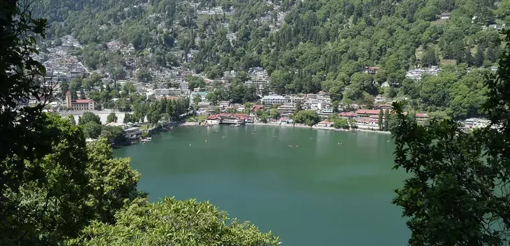 Original wide view of Naini Lake and Nainital town